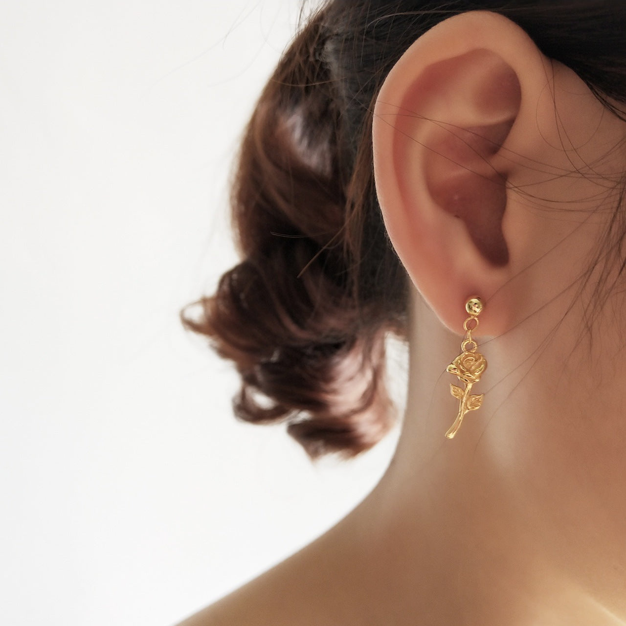 Minimalist Rose Flower Stud Earrings for Women in 925 Sterling Silver with Handcrafted Finish