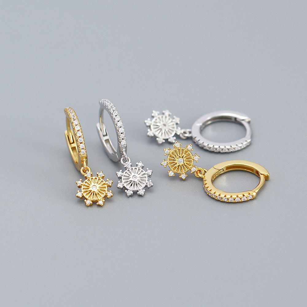 Luxury Streetwear 925 Sterling Silver Geometric Star Inlaid Cubic Zirconia Earrings