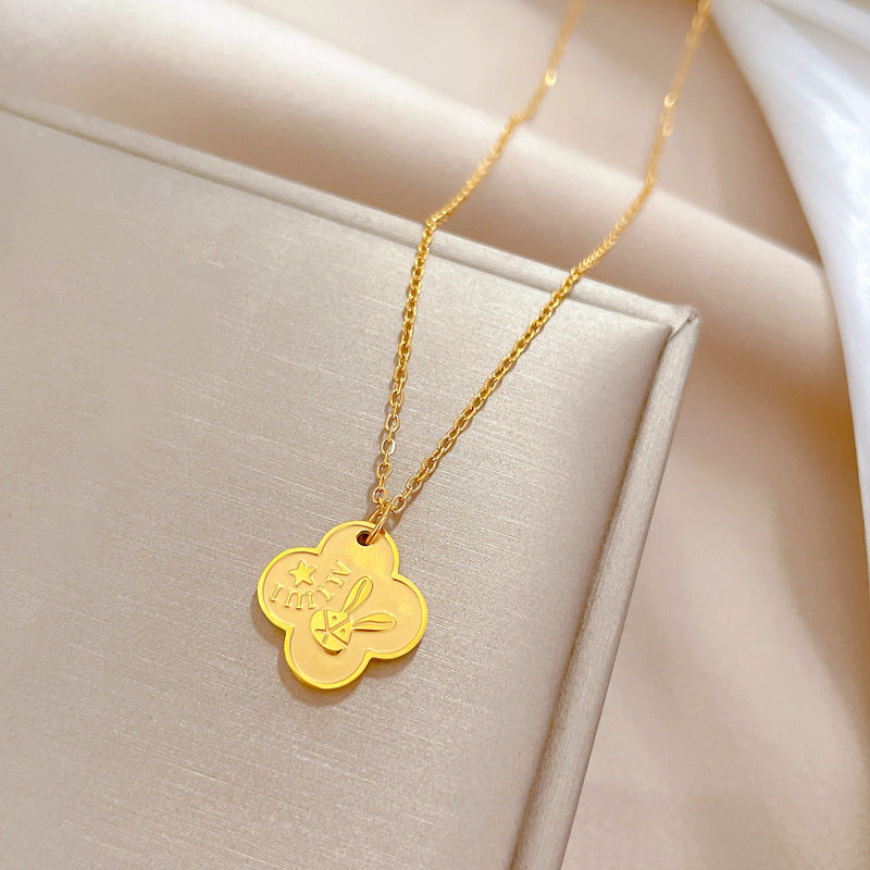 Collar con Colgante de Conejo Minimalista en Acero de Titanio con Chapado en Oro para Mujeres y Hombres, Joyería con Cadena de Medallón de Diseño Geométrico