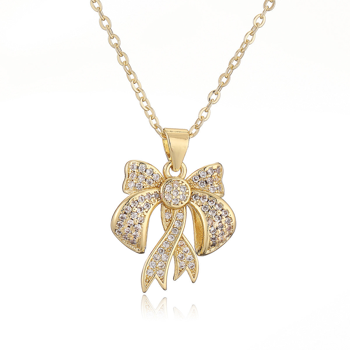 Minimalist Bow-Shaped Copper Necklace with Real Gold Plating for Women