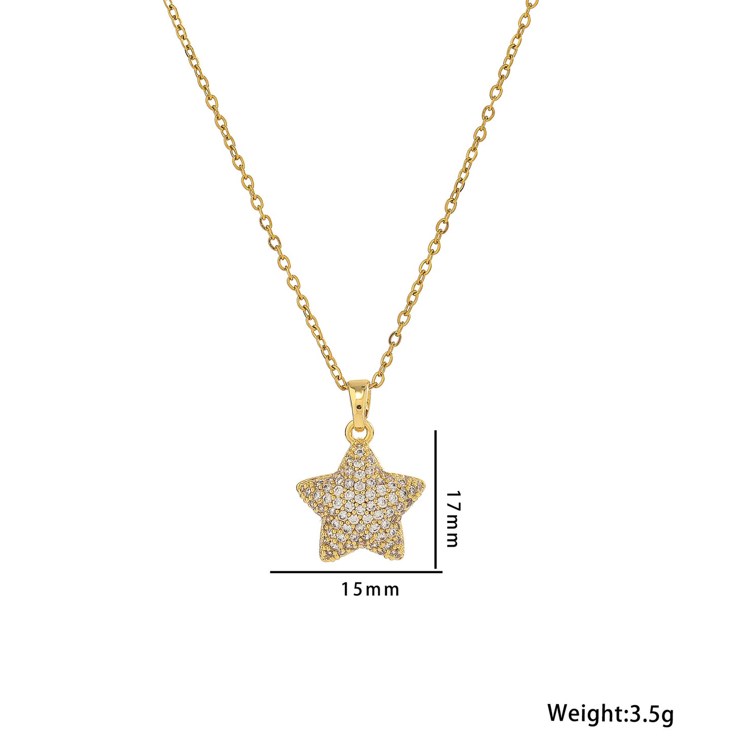 Minimalist Five-Pointed Star Pendant Necklace for Women Titanium Steel with Rhinestone Inlay Gold Plated O-Chain