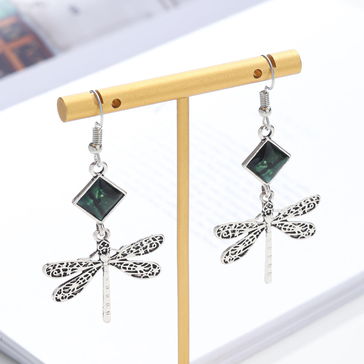 Minimalist Dragonfly Earrings in Alloy with Enamel Finish, Geometric Insect Design for Women