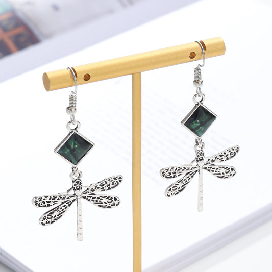 Minimalist Dragonfly Earrings in Alloy with Enamel Finish, Geometric Insect Design for Women