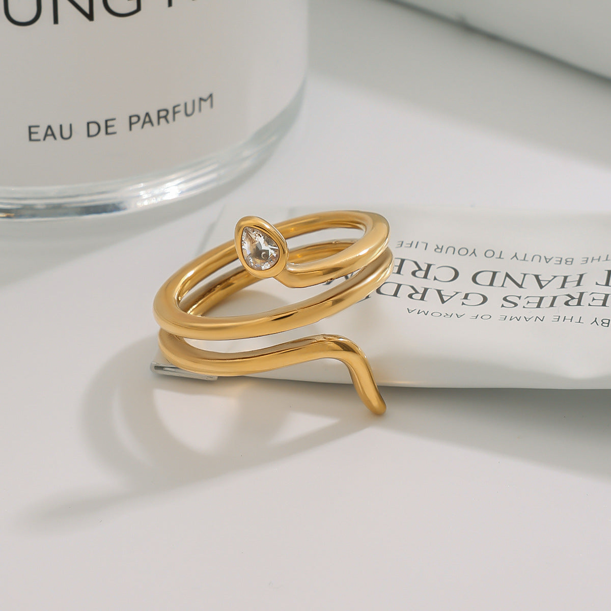 Geometric Snake Stainless Steel Plated Ring for Women