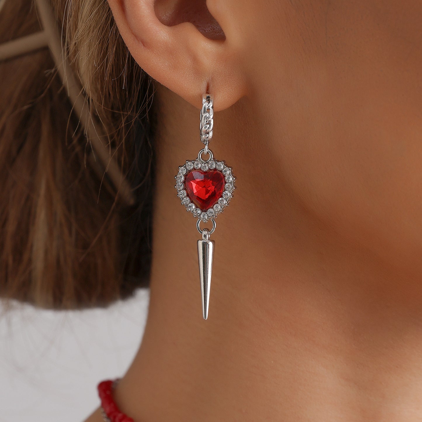 Gothic Streetwear Geometric Heart Alloy Plated Y-Shape Necklace for Women