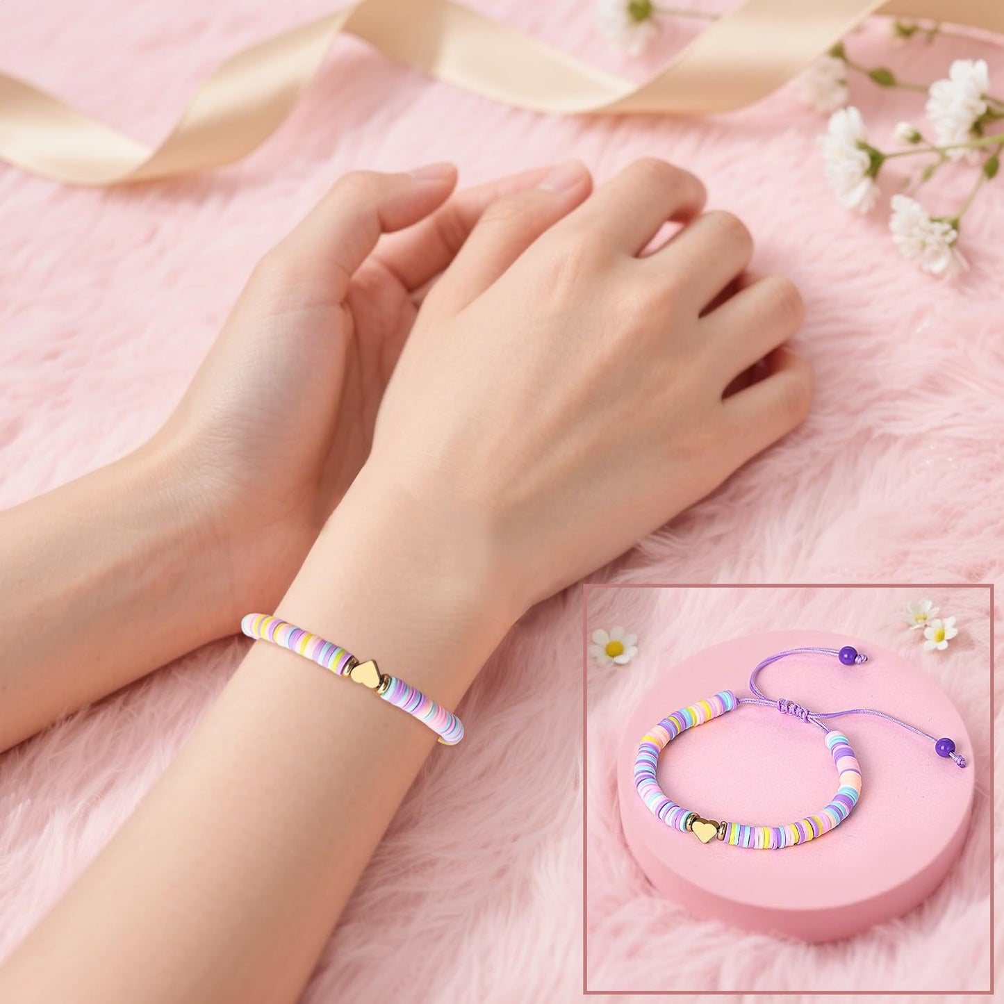 Casual Heart Shape Resin Charm Bar Adjustable Bracelet