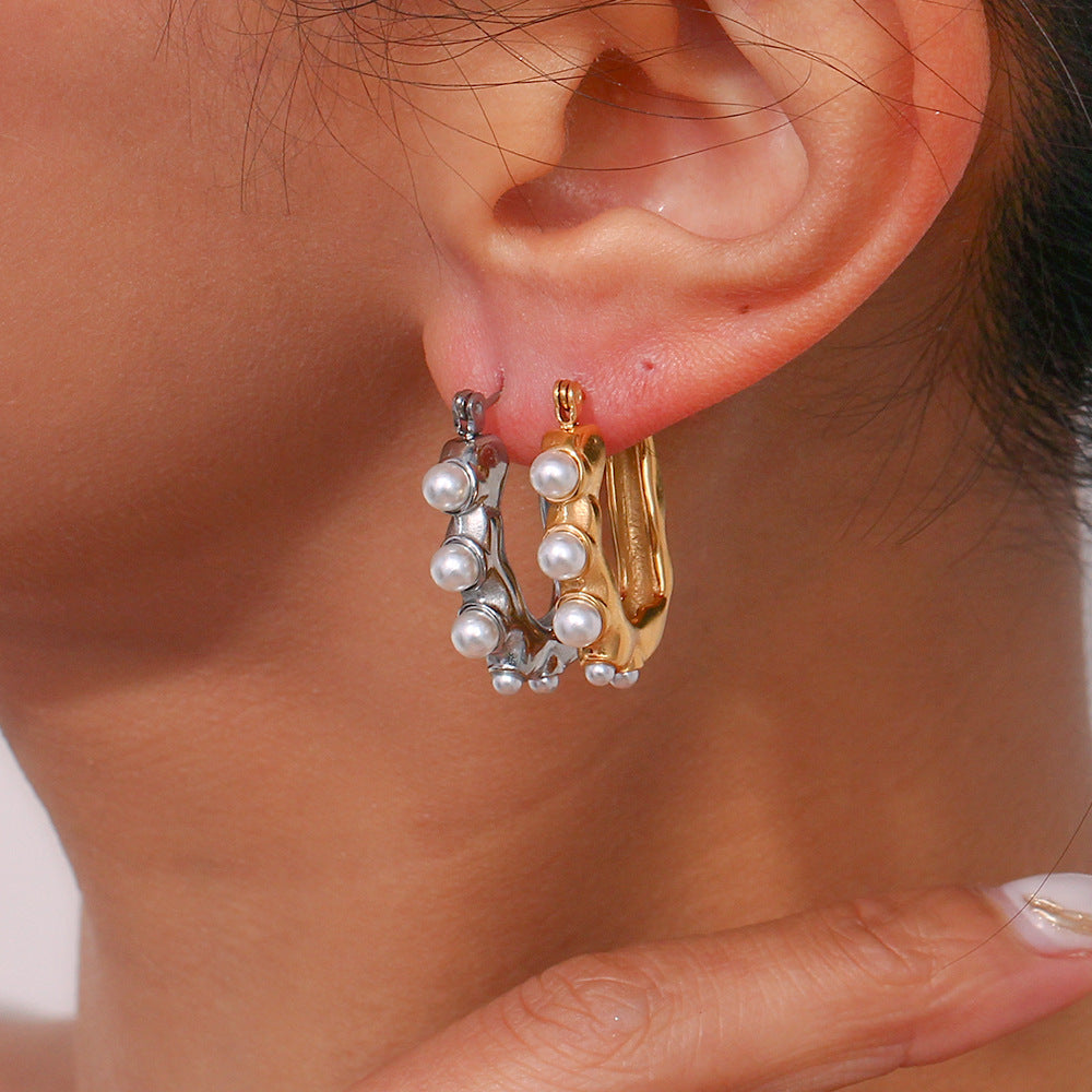 Minimalist U-Shaped Stainless Steel Hoop Earrings for Women with 18K Gold Plating