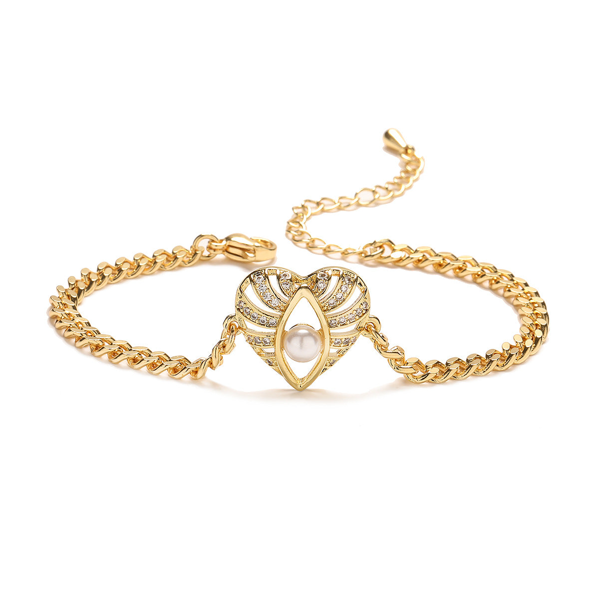 Geometric Evil Eye Cuff Bracelet for Women in Copper with 18K Gold Plating and Zircon Inlay