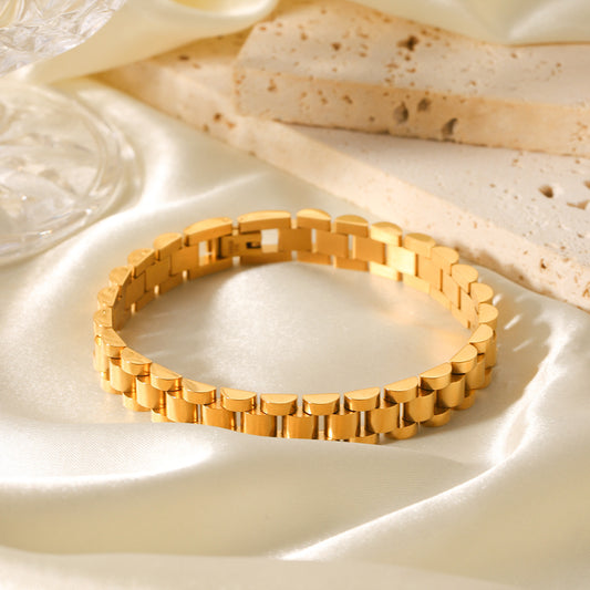 Bracciale da donna a catena per orologio in acciaio inossidabile placcato oro 18 carati, dal design geometrico minimalista di lusso