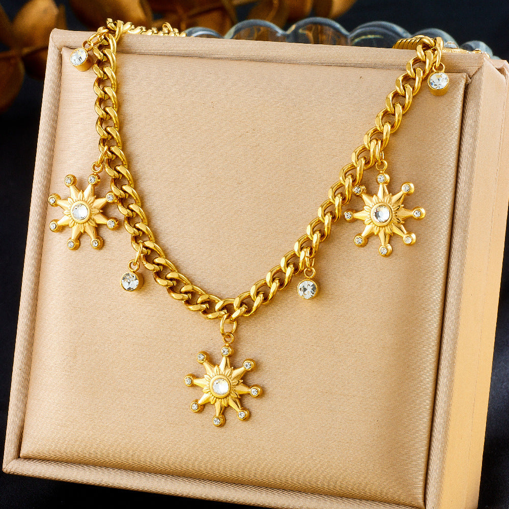 Personality Drip Oil Stainless Steel Dolphin Starfish Pearl Shell Necklace with Thick Chain for Women