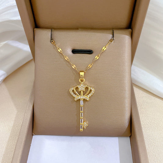 Luxury Titanium Steel Geometric Moon Pendant Necklace for Women - Lightweight Elegant Clavicle Chain for Wedding, Party, and Formal Occasions