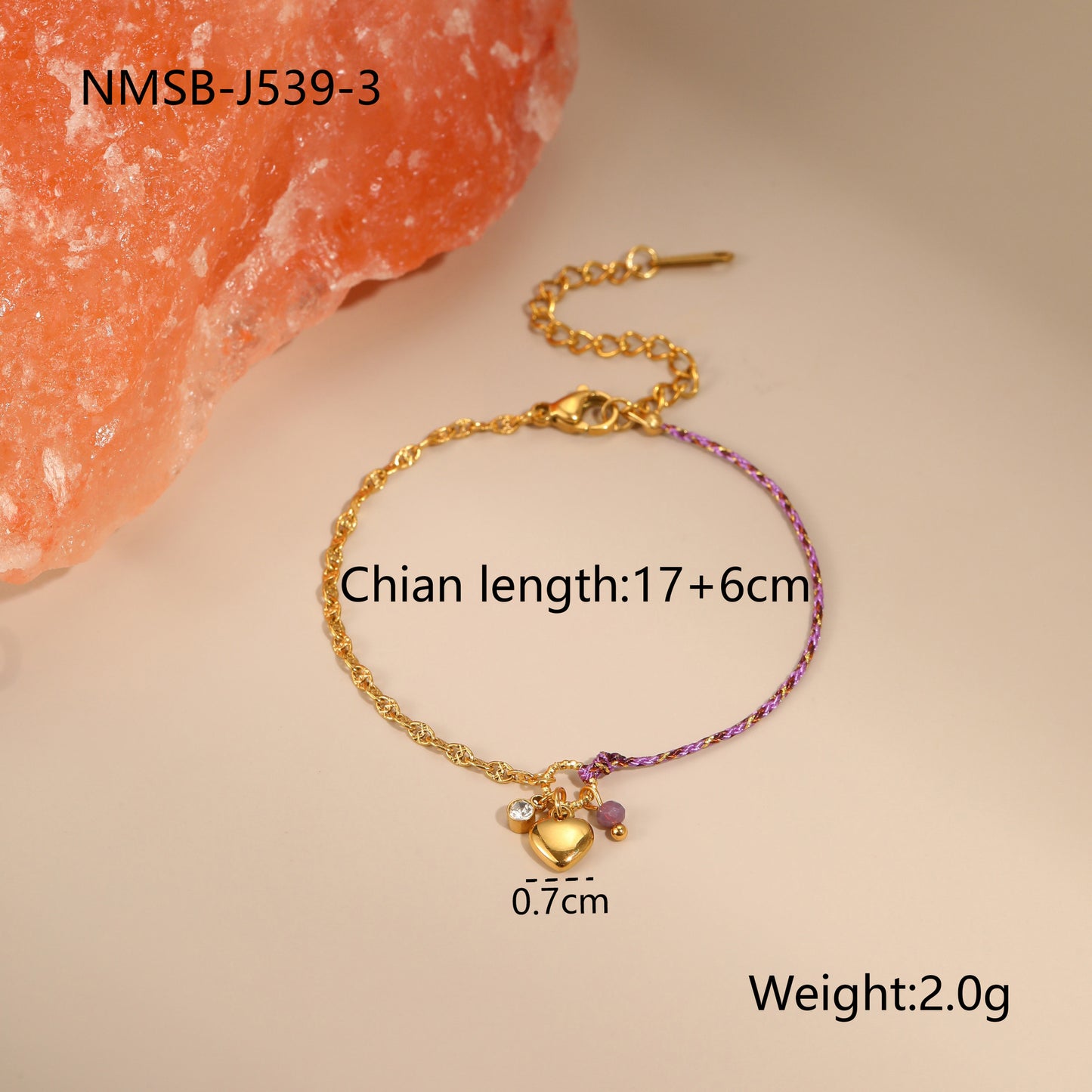 Bracciale alla moda in corda intrecciata ispirato alle vacanze con ciondolo a cuore e stella in acciaio inossidabile da donna