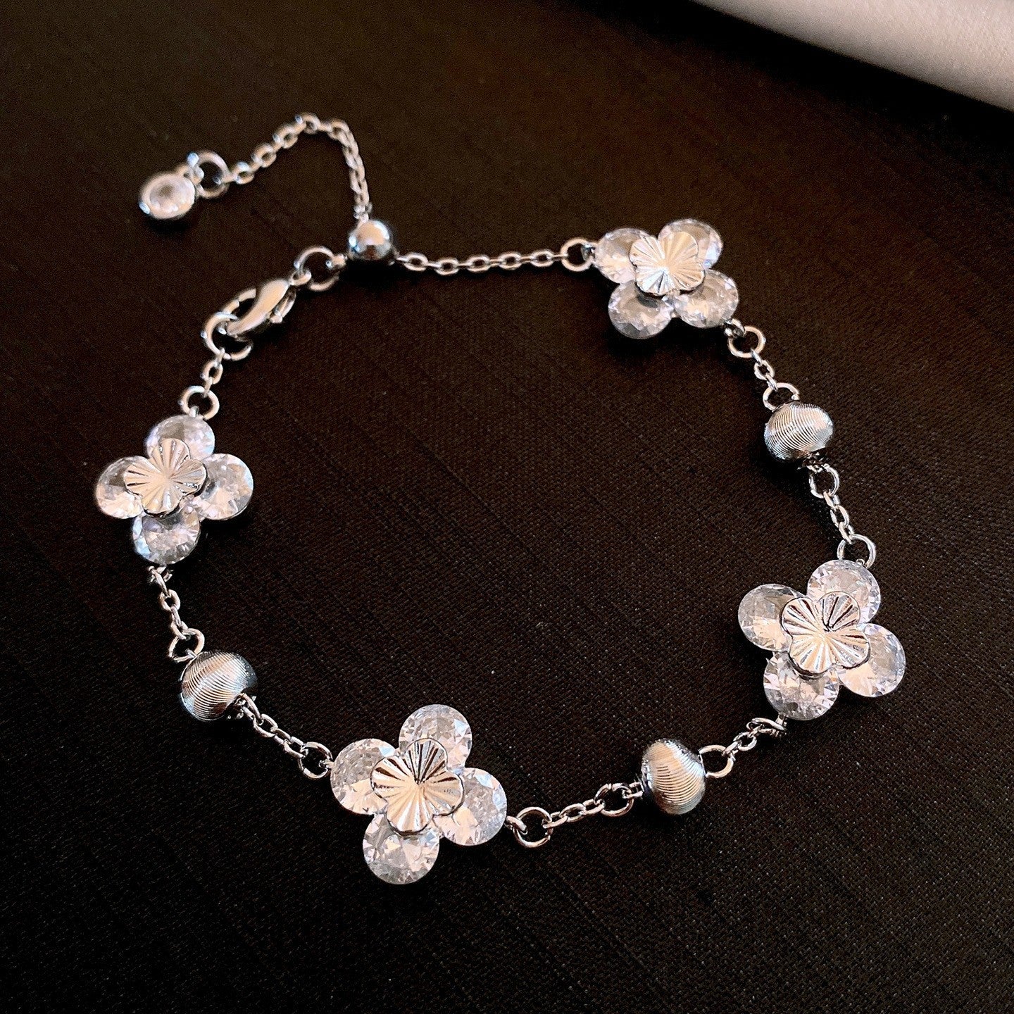 Elegant Geometric Floral Bracelet for Women in Plated Copper with Rhinestone Accents, Minimalist Office Style Hand Jewelry
