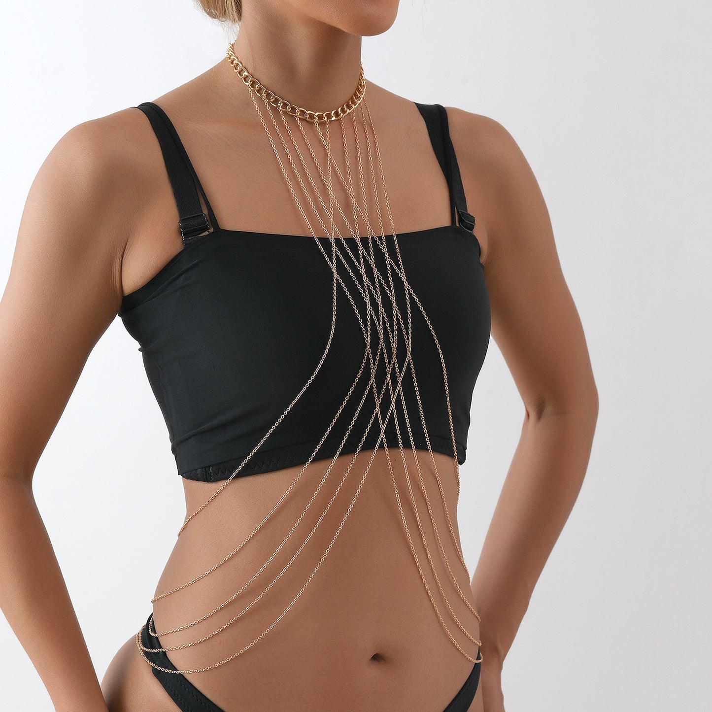 Punk Style Multi-Layer Crossbody Metal Body Chain for Women with Adjustable Length