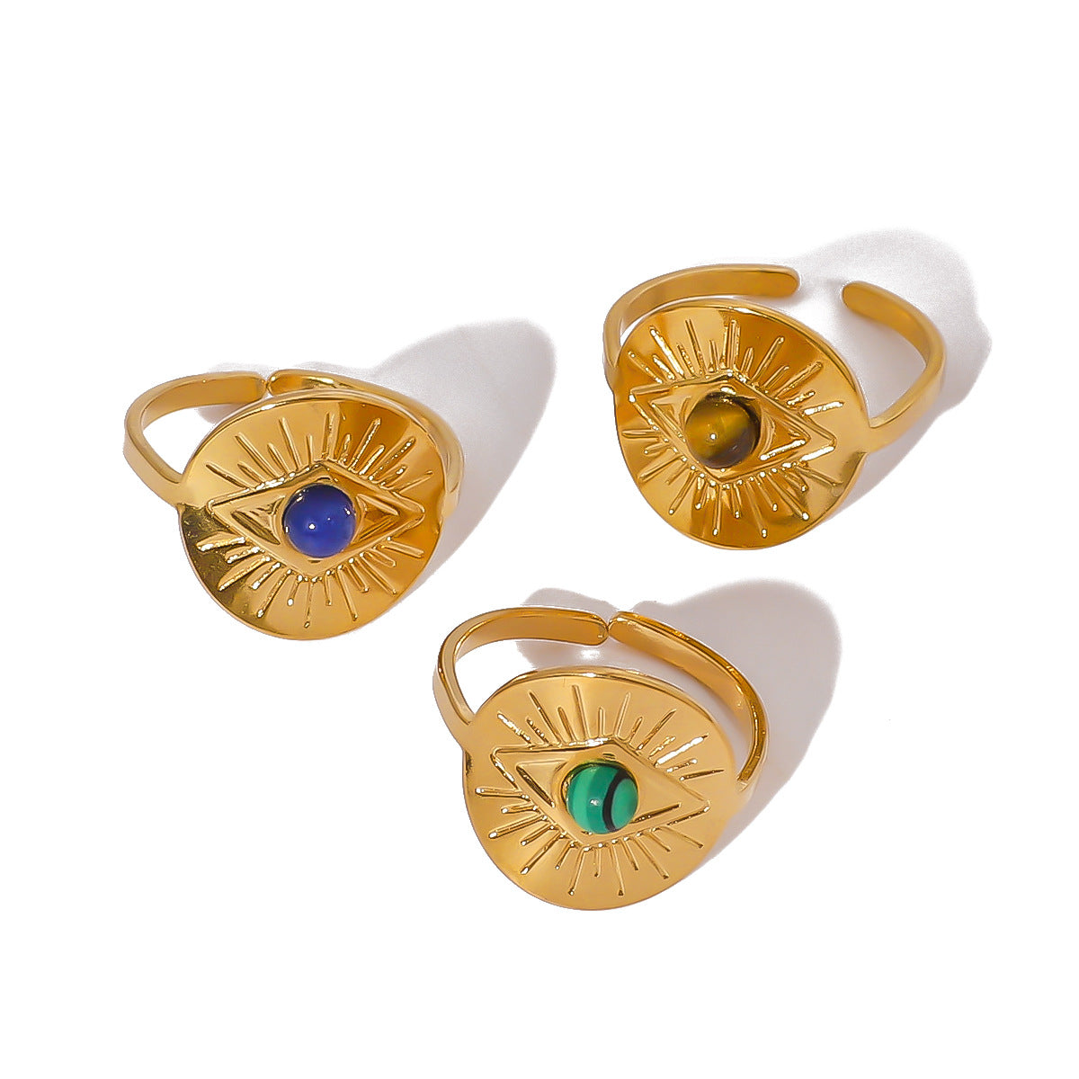 Anello Vintage Acciaio al Titanio con Occhio Greco e Strass, Forma Geometrica per Uomo e Donna