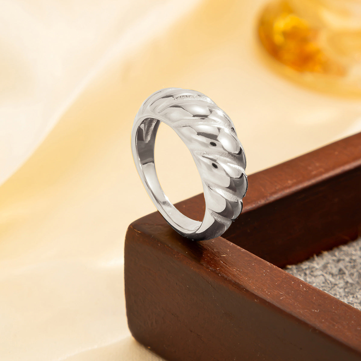 Minimalist Geometric Heart Teardrop Plated Stainless Steel Ring for Women