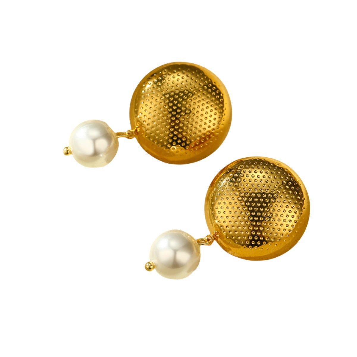 Fashionable Round Pearl Earrings in Stainless Steel with 18K Gold Plating for Women