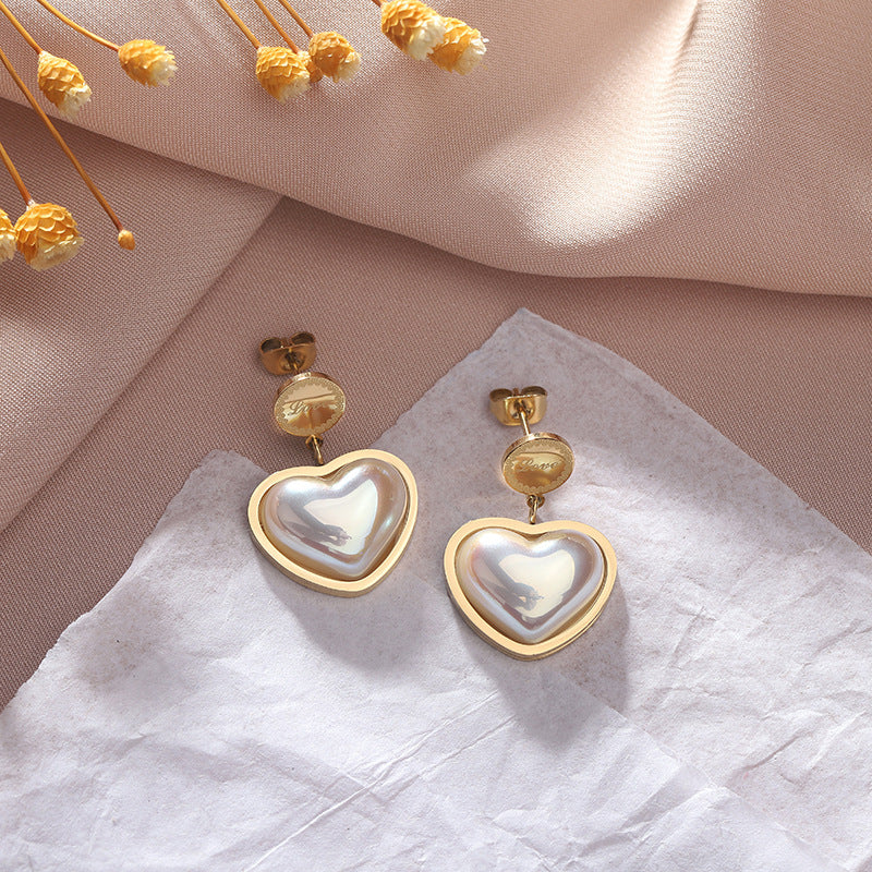 Minimalist Titanium Steel Shell Heart Earrings with Geometric Design and Plated Finish for Women