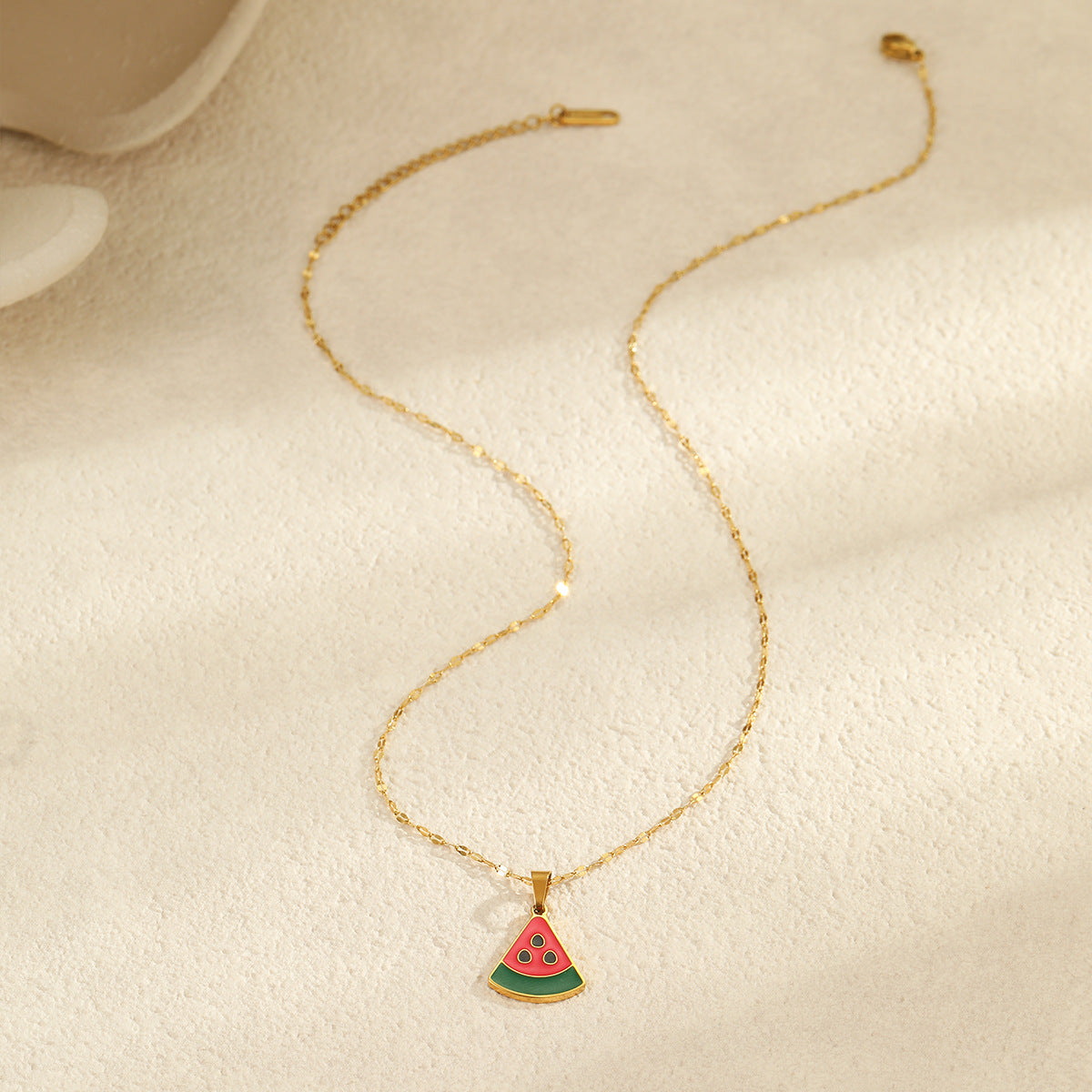 Fashionable Fruit-Shaped Stainless Steel Necklace with Enamel Finish and 18K Gold Plating for Women