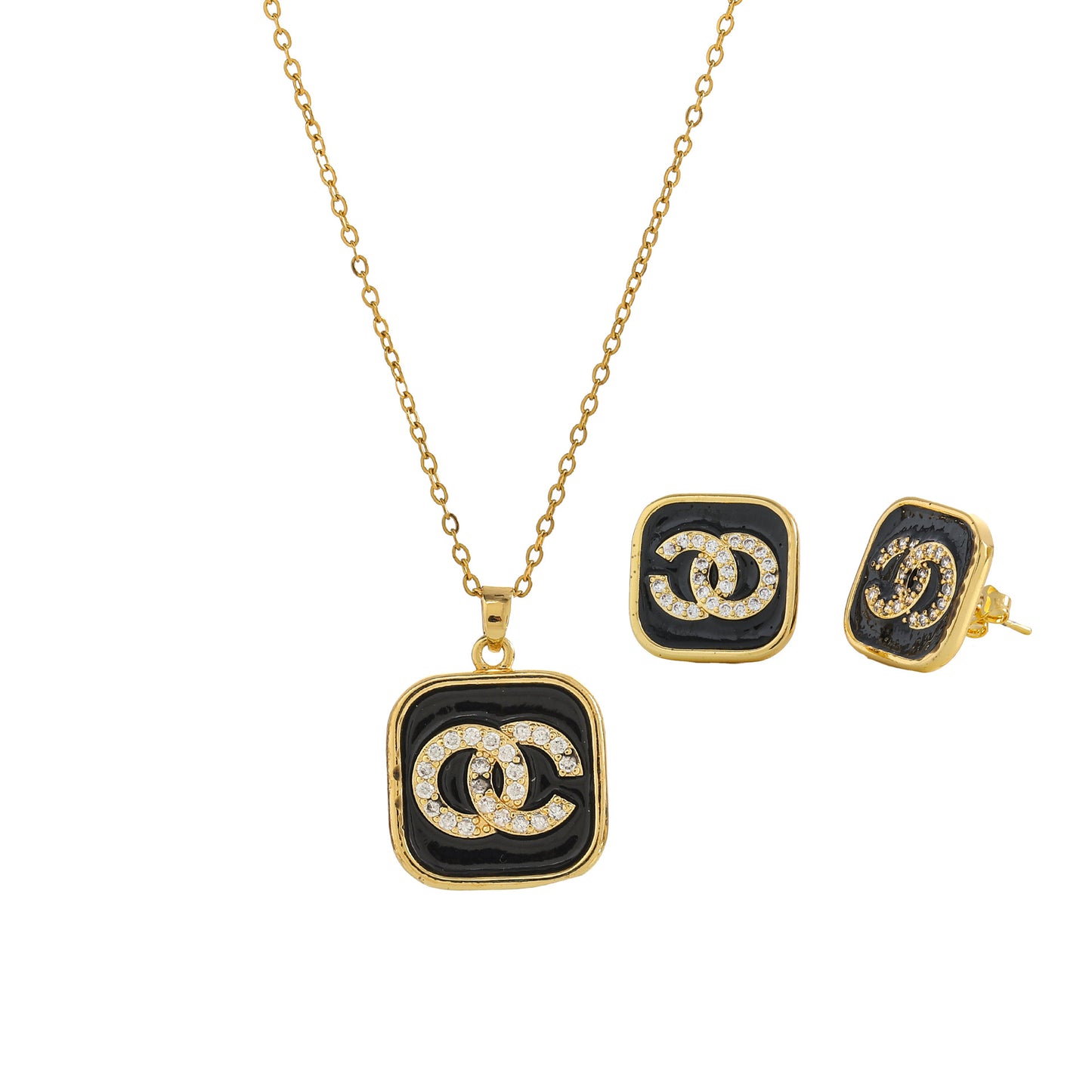 Elegant Letter-Shaped Titanium Steel Necklace and Earrings Set with O-Chain Black Finish for Women