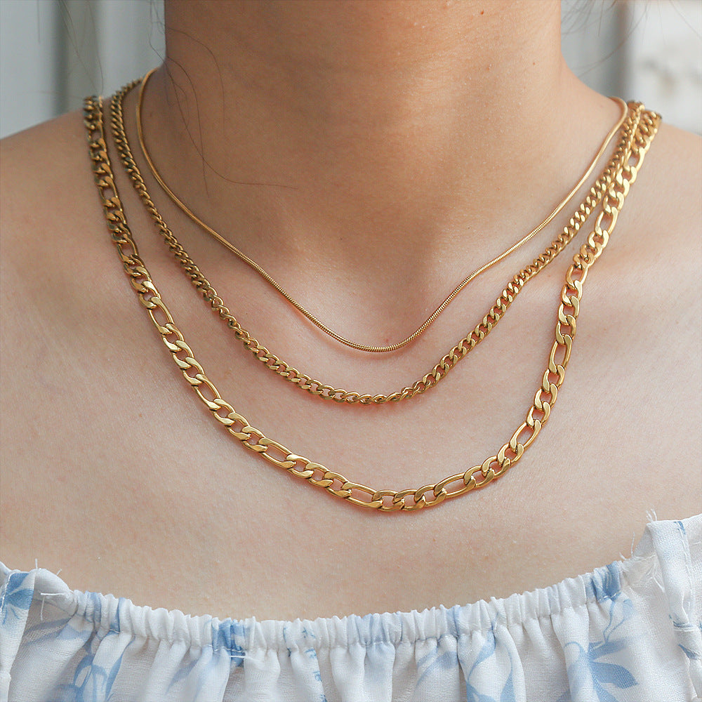 Collana a catena cubana in acciaio inossidabile geometrica impilabile per donna e unisex con finitura galvanica