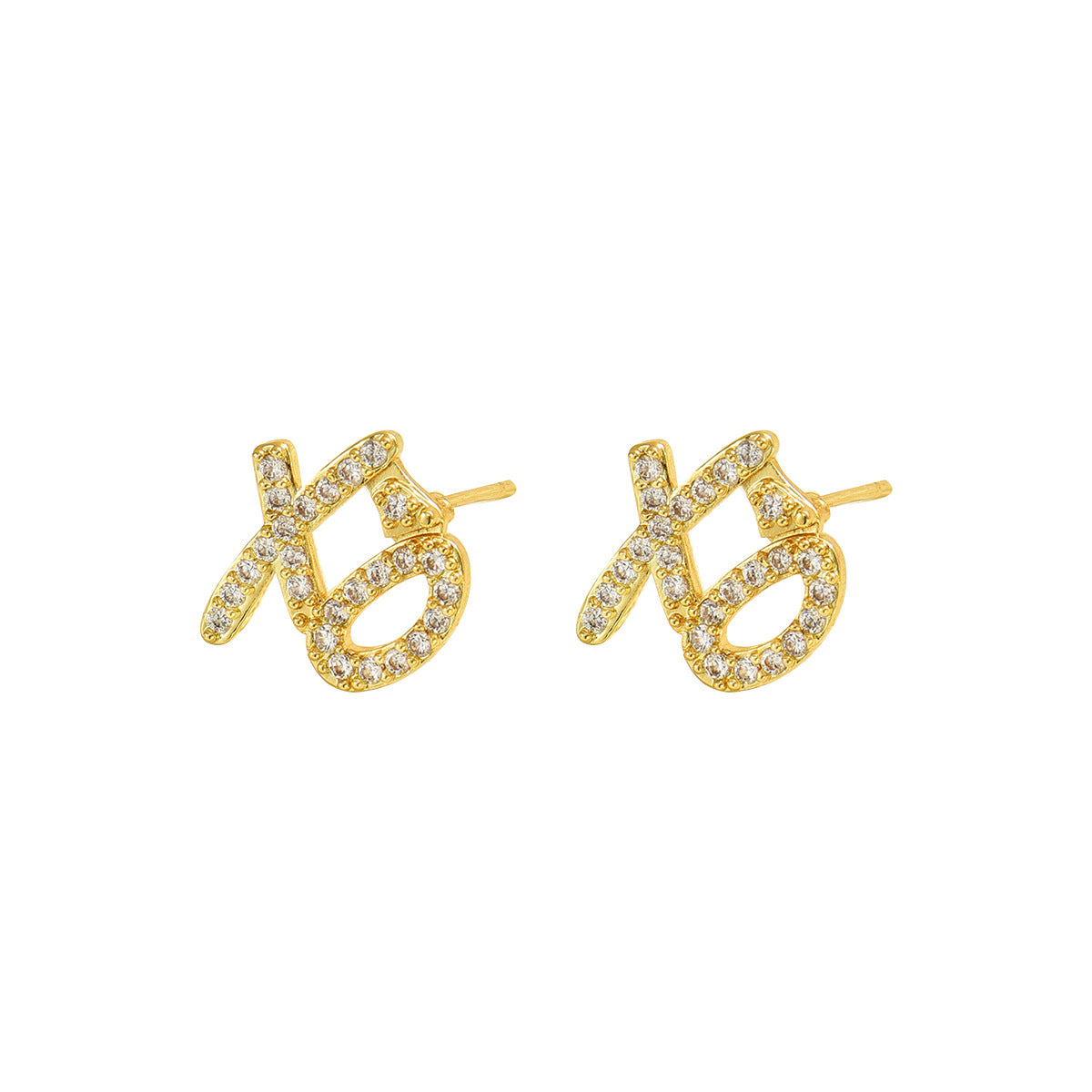 Orecchini a perno da donna minimalisti geometrici a forma di XO in rame con intarsio in zircone