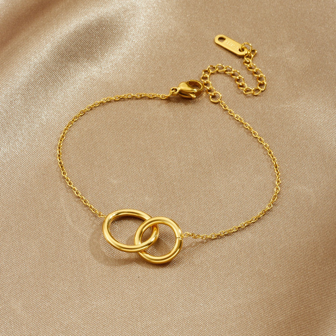 Minimalist Gold Plated Geometric Round Double Ring Pendant Stainless Steel Bracelet for Women