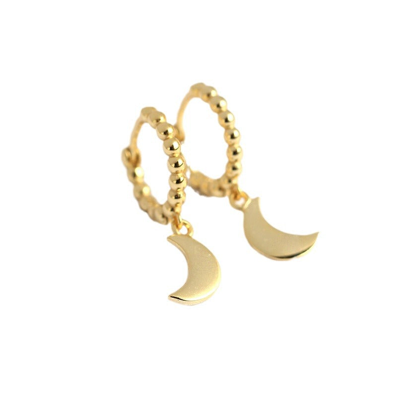 Minimalist Sweet 925 Sterling Silver Polished Moon Round Hoop Earrings