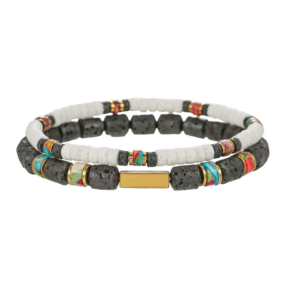 Minimalist Geometric Handmade Volcanic Stone Bracelet Set for Unisex
