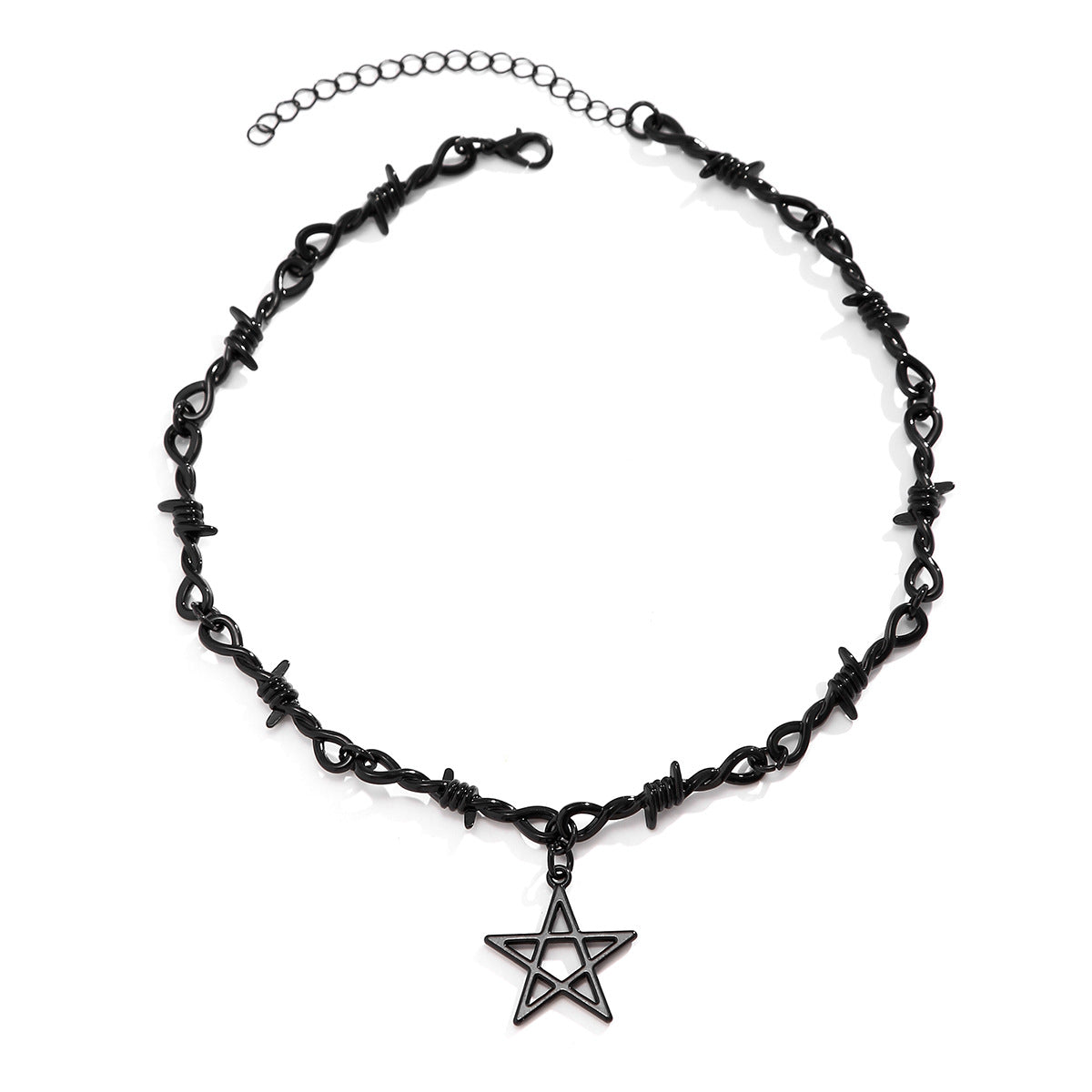 Collar con colgante de estrella de cinco puntas de estilo dulce y moderno para mujer con cadena de aleación de forma geométrica y acabado galvanizado