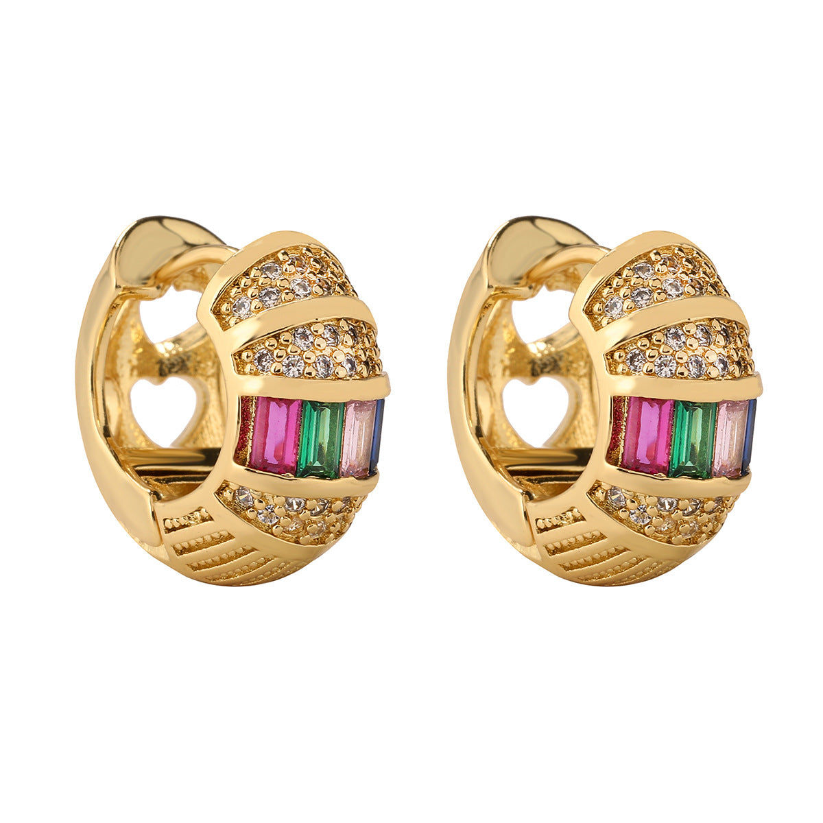 Orecchini Minimalisti Geometrici in Rame Placcato Oro con Zirconi per Donna
