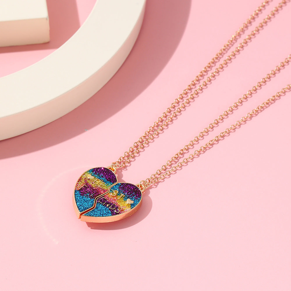 Collar con colgante de dinosaurio de dibujos animados para niños y adultos con cierre magnético, diseño de animal en forma de corazón de aleación, acabado esmaltado, estilo de cadena cruzada
