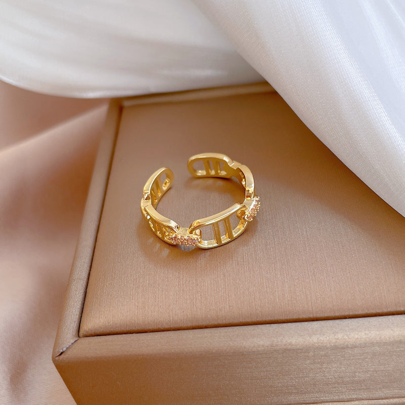 Minimalist Crown-Shaped Brass Ring with Real Gold Plating for Women