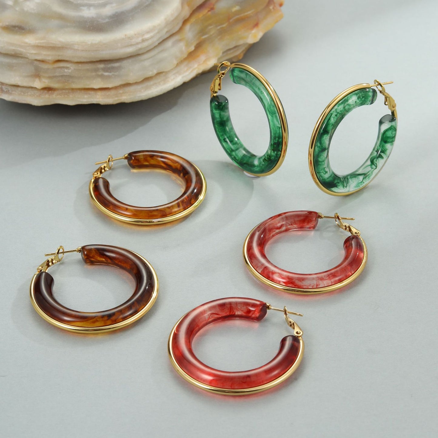 Minimalist Geometric Resin Earrings in Titanium Steel with Plated Finish for Women