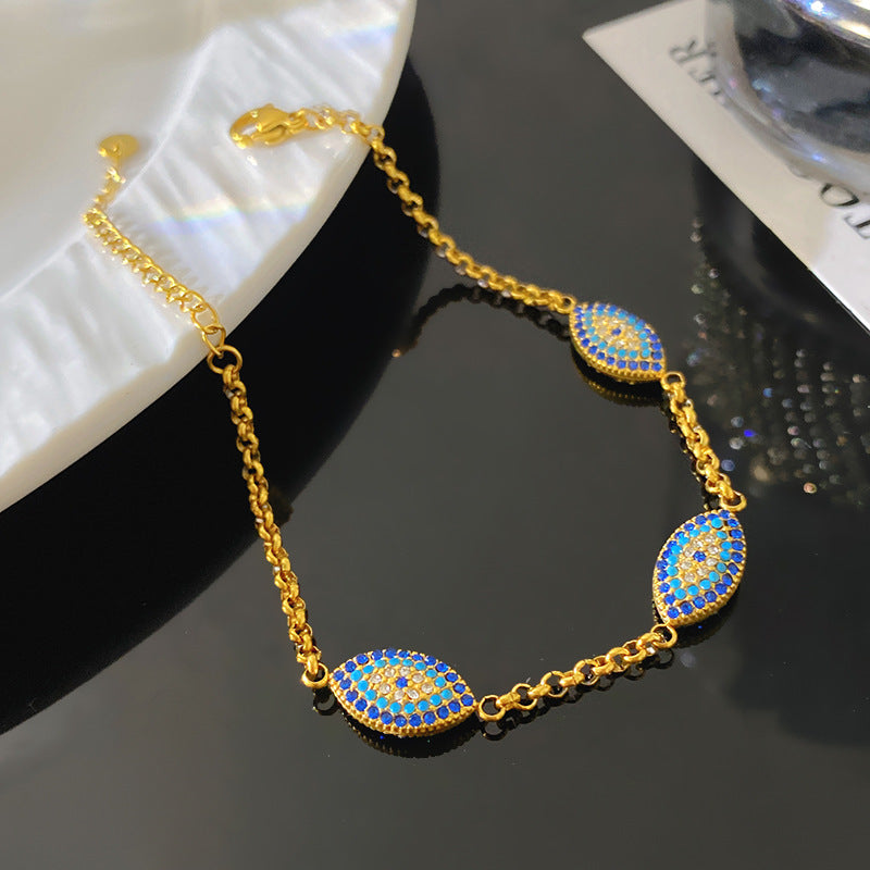 Minimalist Luxury Gold Plated Titanium Steel Evil Eye Bracelet for Women