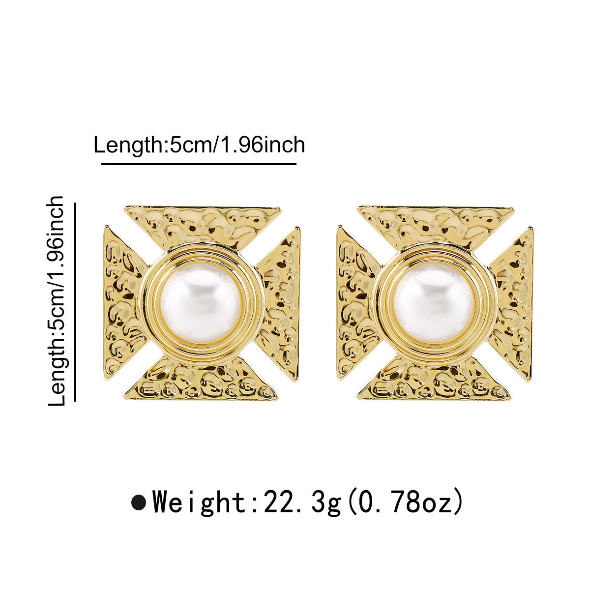 Orecchini a perno geometrici vintage in lega stile palazzo con perle imitate e finitura placcata