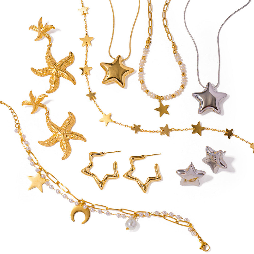 Orecchini minimalisti in acciaio inossidabile a forma di stella con placcatura in oro, design a cerchio sicuro per le donne