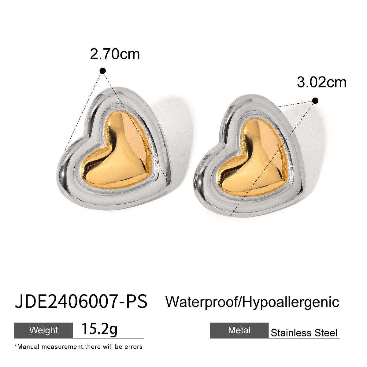 Pendientes de acero inoxidable minimalistas con forma de corazón y acabado chapado para mujer