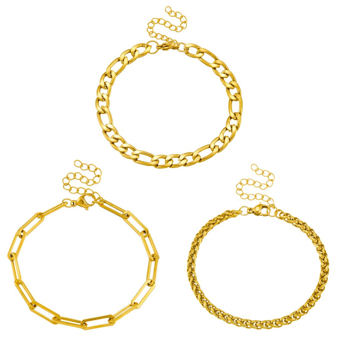 Minimalist Punk Gold Plated Stainless Steel Chain Bracelet Set