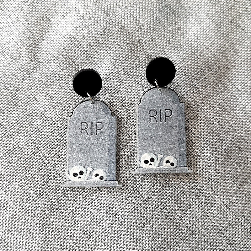 Orecchini Pendenti Acrilici con Teschio di Halloween e Design a Osso Intagliato Unisex, Orecchini a Perno con Personaggi Cartoon Stile Ins