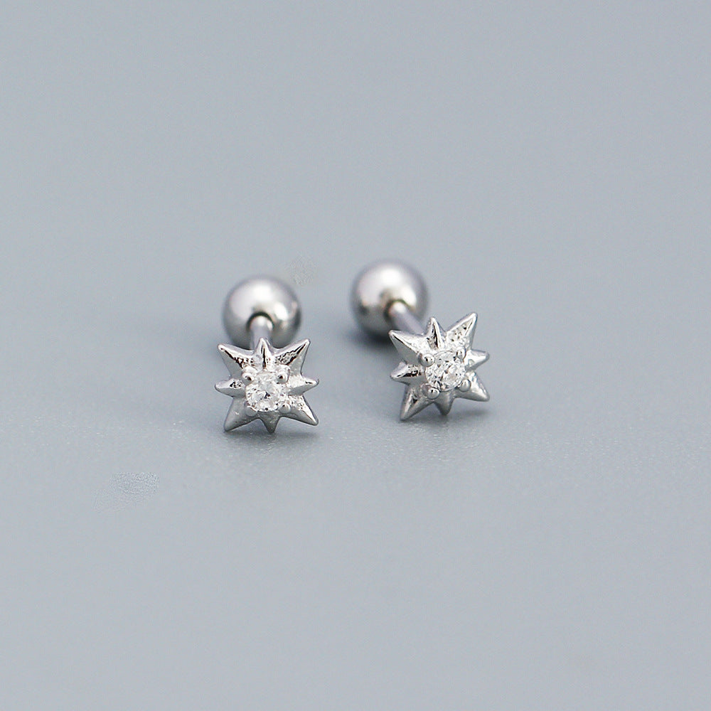 Minimalist 925 Sterling Silver Star Inlay Stud Earrings for Women