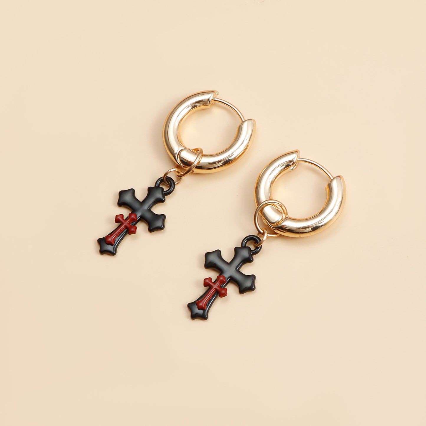 Vintage Gothic Cross Hoop Earrings for Women in Alloy with Electroplated Finish