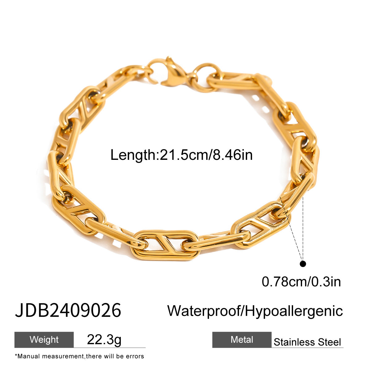 Pulsera de Acero Inoxidable Minimalista Geométrica Bañada en Oro para Mujer con Acento Numérico