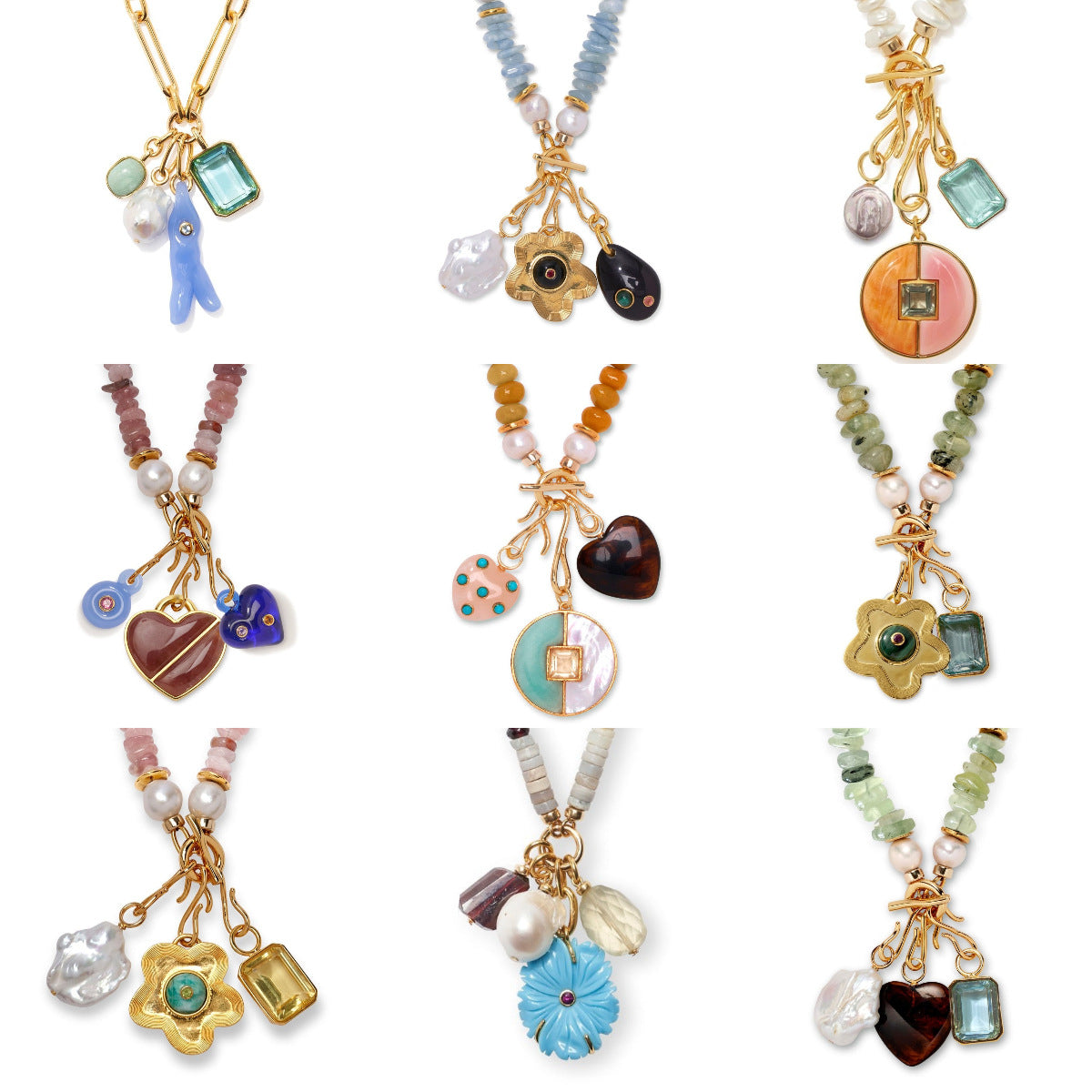 Fashion Gold Plated Brass Heart and Floral Jade Pendant Charm Bar Necklace for Unisex