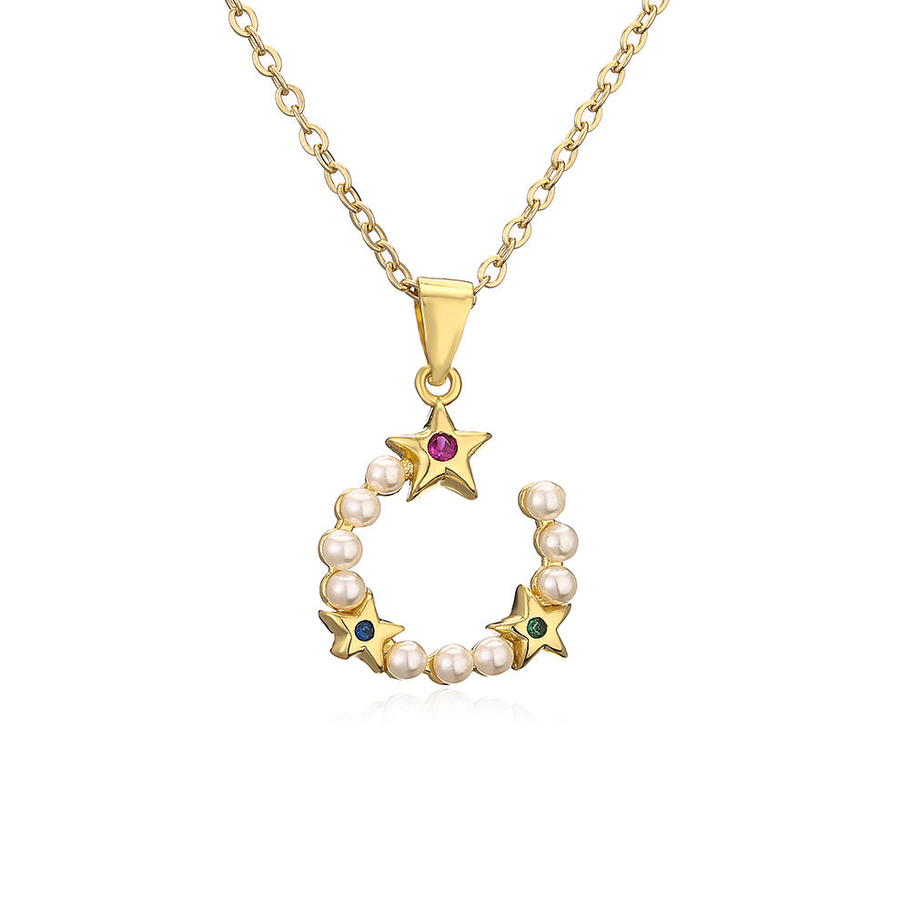 Collana Minimalista con Ciondolo Farfalla e Stella da Donna con Base in Rame Placcata in Oro Vero e Intarsi in Zirconi