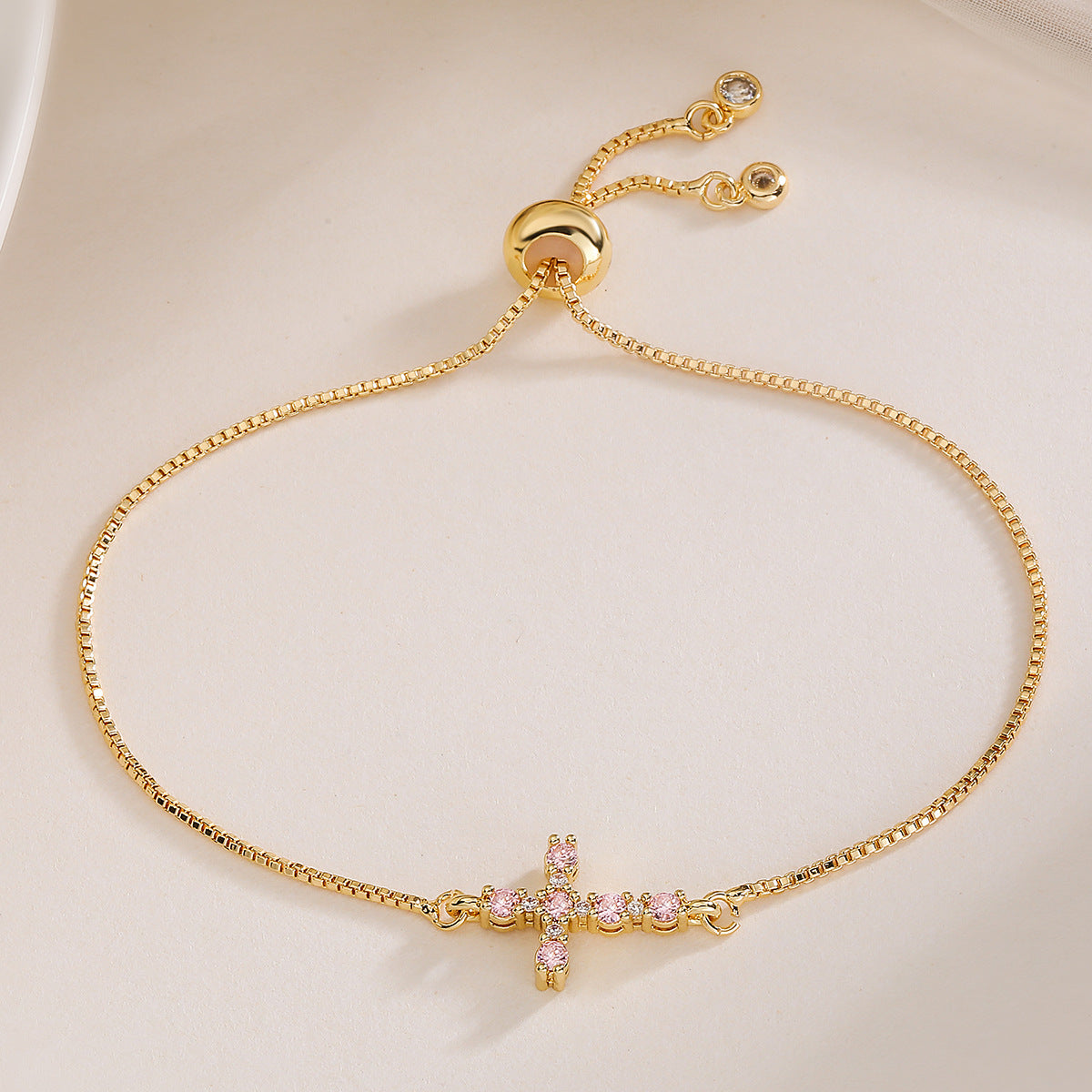 Exquisite Gold Plated Cubic Zirconia Cross Bracelet for Women