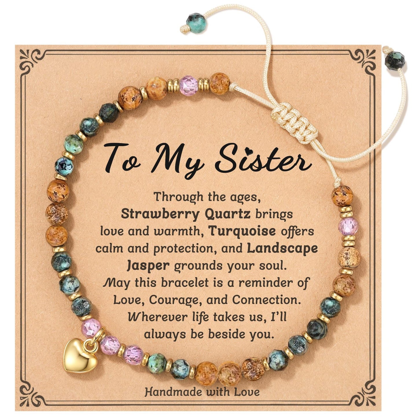 Elegant Natural Gemstone Heart Cross Pendant Adjustable Bracelet for Women