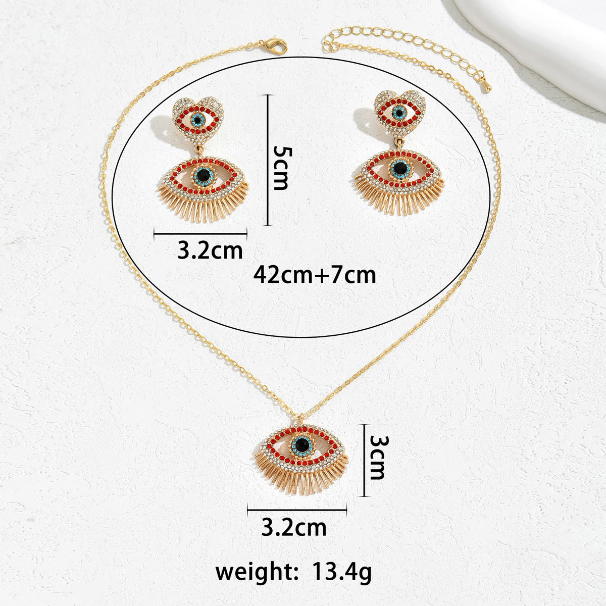 Fashionable Heart-Shaped Alloy Necklace with Rhinestone Inlay and Matching Earrings for Women
