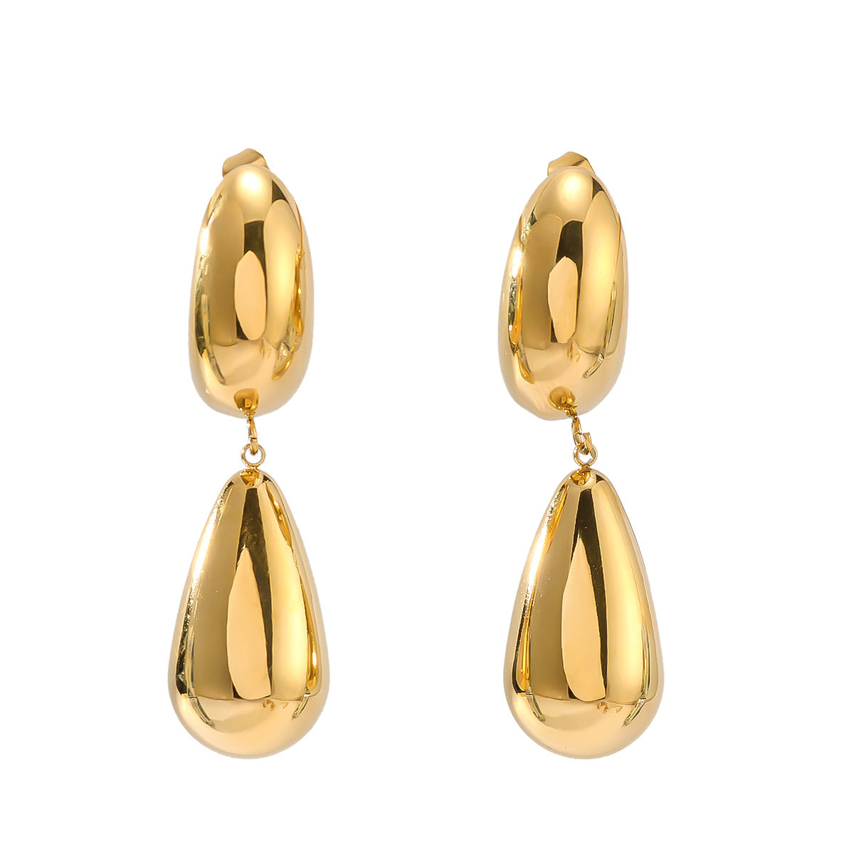Minimalist Double-Layer Hollow Teardrop-Shaped Stainless Steel Earrings with 18K Gold Plating for Women