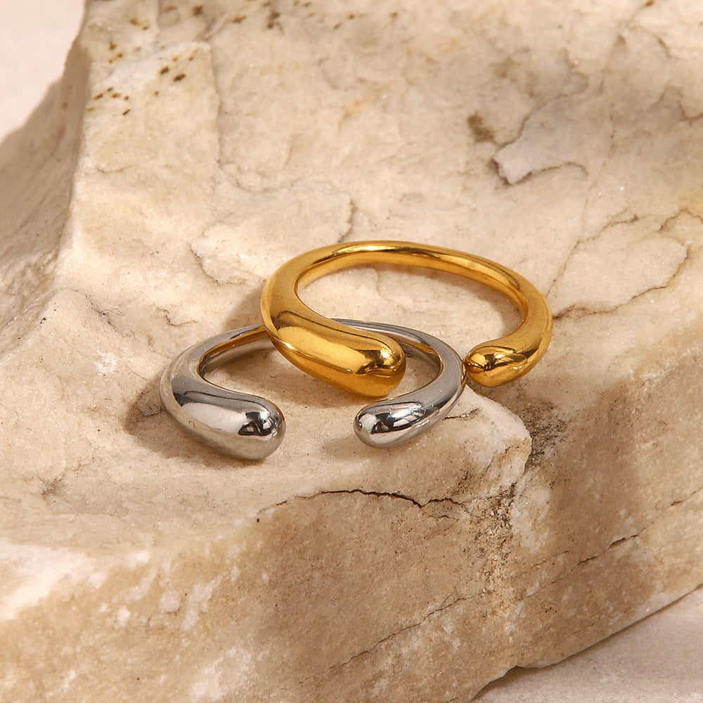Minimalist Oval Titanium Steel Open Ring for Women with Irregular Shape and Plated Finish